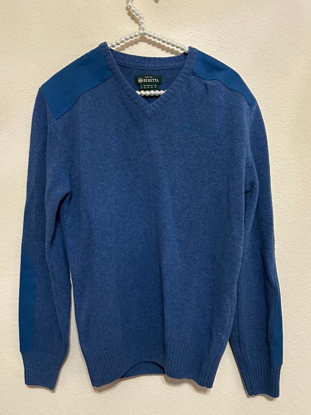 Beretta Wool Sweater Mens Size Small Blue Knit Pullover Jumper Made in Italy